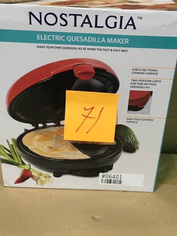 lot 71 image: Nostalgia EQM200 Electric Quesadilla Maker not used in good condition