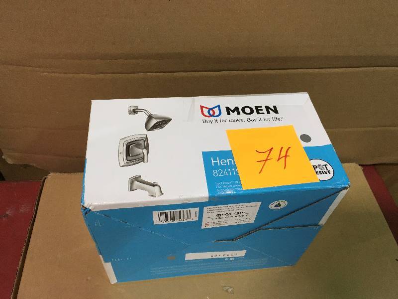 lot 74 image: MOEN Hensley 1-Handle 1-Spray Tub and Shower Faucet with Valve in Brushed Nickel not used in good condition