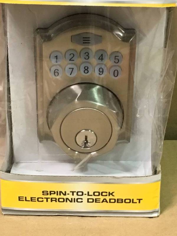 lot 75 image: Defiant Satin Nickel Square Electronic Keypad Deadbolt not used in good condition