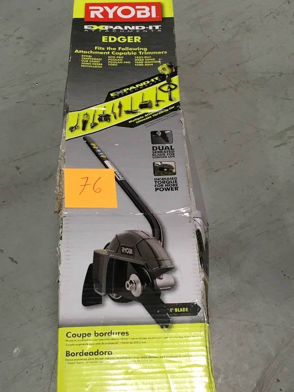 lot 76 image: Ryobi RYEDG12 Expand-It 8 in. Universal Straight Shaft Edger Attachment not used in good condition