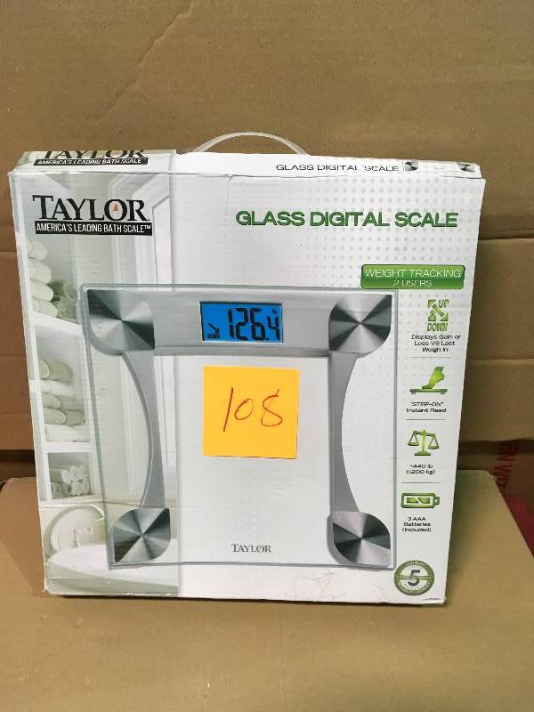 lot 108 image: Taylor 7595 Glass Digital Scale with Weight Tracking in good condition