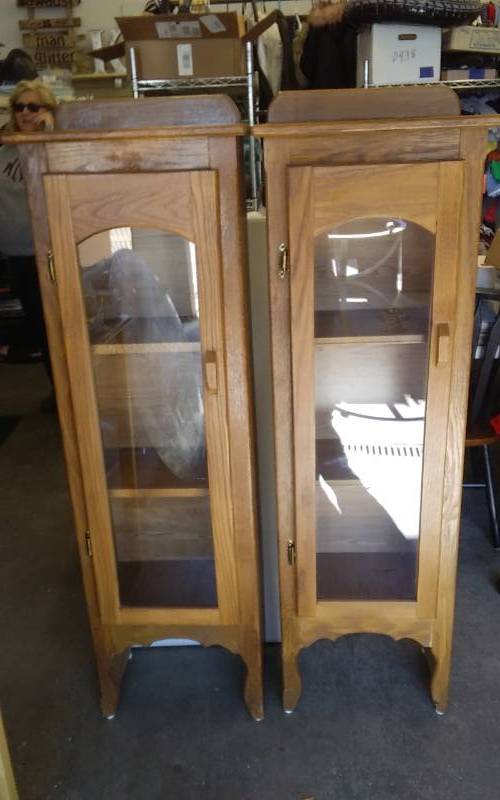 lot 10 image: 2-Hand Made Oak Cabinets 18x12x56