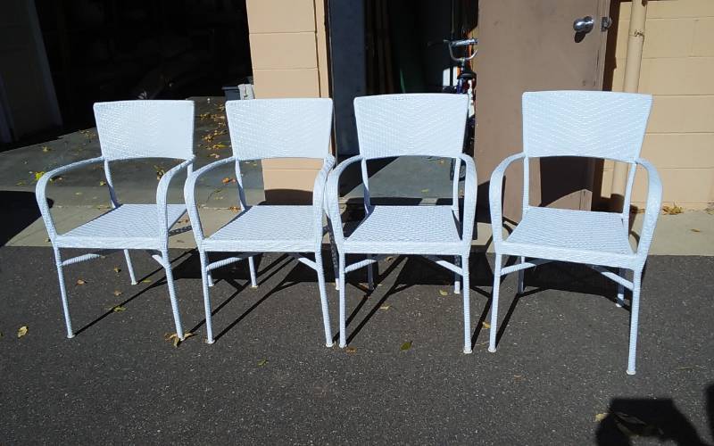 lot 12 image: 4-Metal Frame Plastic-Wicker Chairs (Stacking)