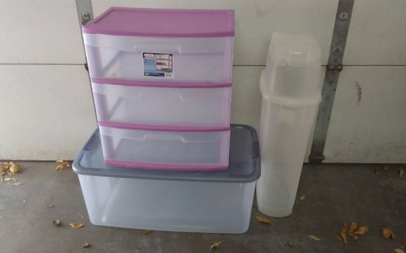 lot 26 image: 3-Drawer Organizer, Wrapping Paper Storage 33x20x13, Large Tote Bin With Lid