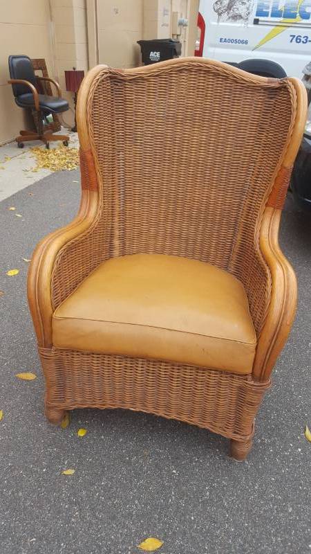 lot 1 image: Bamboo Wing Back Chair With Leather Seat