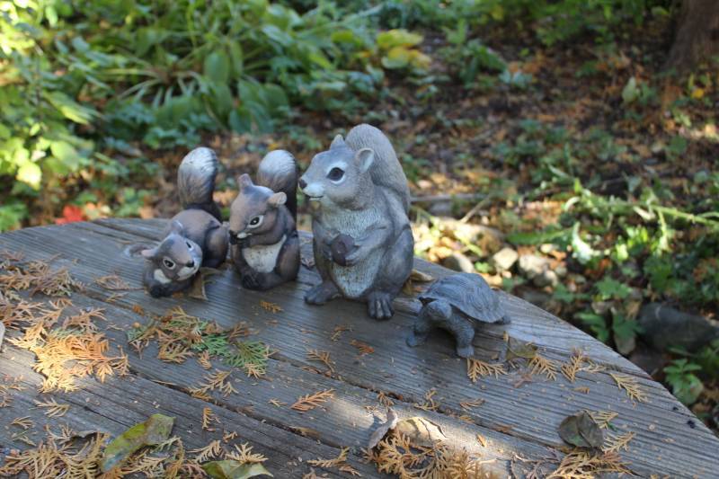 Lot of (4) Yard Art - 3) Squirrels, 1) Turtle