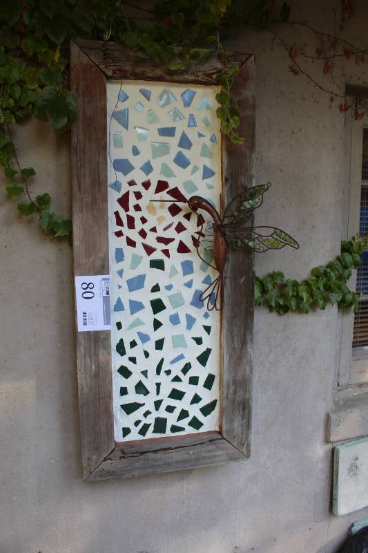 Framed Hanging Mosaic w Hummingbird Accent
