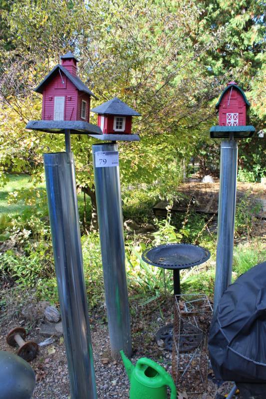 Lot Of 3 Bird Feeders W Posts Buffalo Yard Art Estate Sale