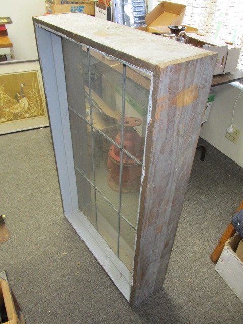 lot 31 image: Antique 9-Pane Leaded Glass Window