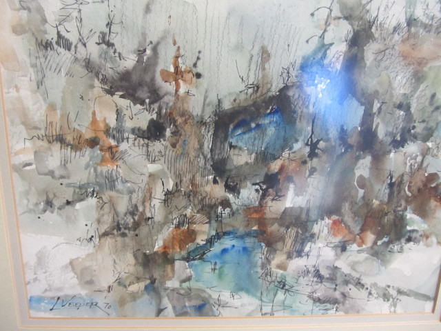 lot 96 image: Signed Vintage Mid Century Abstract Watercolor Painting