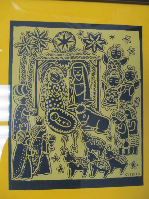 lot 98 image: Vintage Mid Century GISELLA LOEFFLER Framed Nativity Print