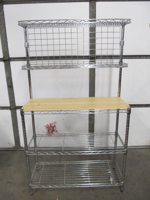 lot 143 image: Steel Bakers Rack wWood Top