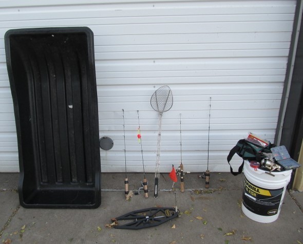 lot 172 image: Lot of Ice Fishing Equipment - Tip-Ups Sled etc