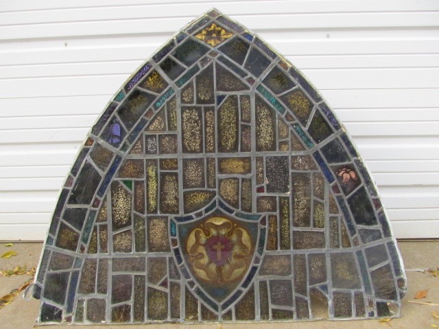lot 1 image: Antique Stained Glass Church Steeple Window