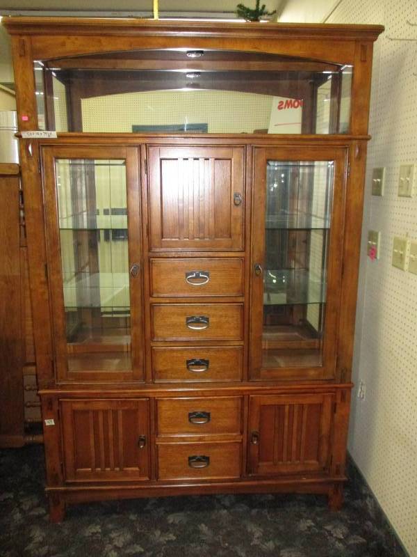 Beautiful Broyhill Mission Style Hutch with lots of lights and storage