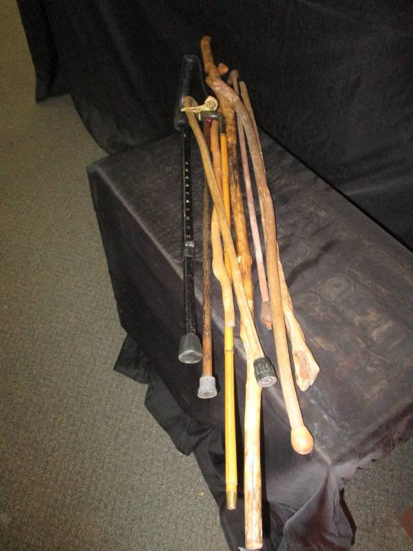 Various Wooden Canes, 1 Metal Cane