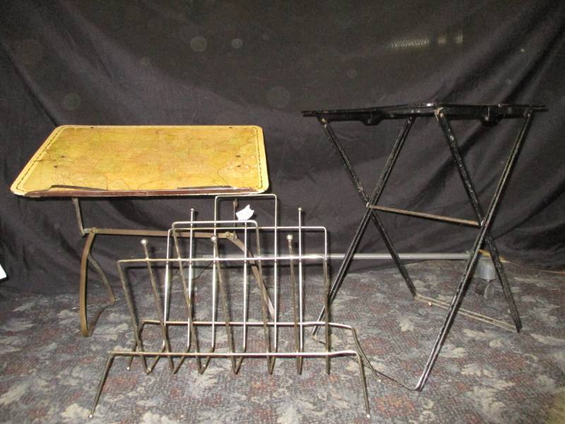 Vintage TV tray with USA map on it, collasable metal table and more