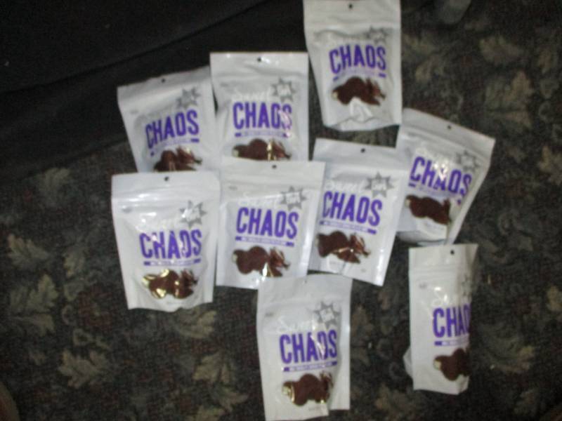 9 Sweet Chaos bags of milk chocolate potato chips
