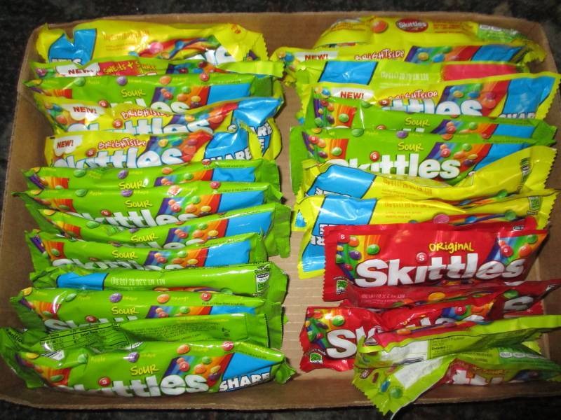27 bags of Skittles mostly Share Size