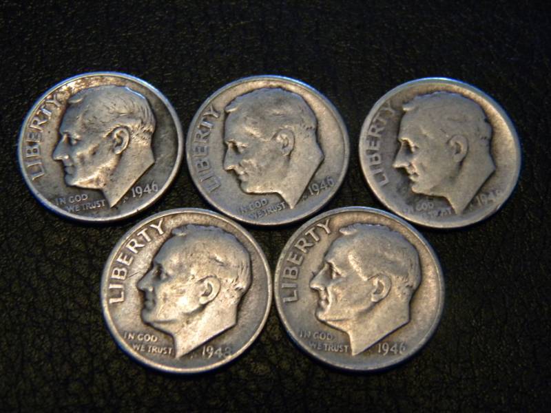 5 Roosevelt Silver Dimes