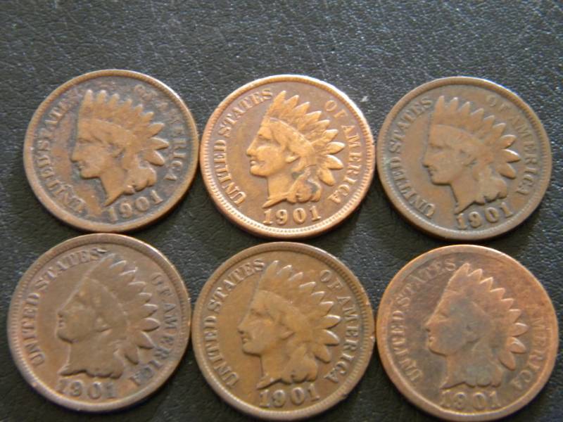 6 1901 Indian Head Pennies