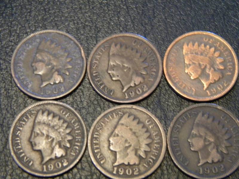 6 1902 Indian Head Pennies