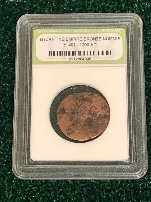 lot 3 image: Byzantine Bronze Nummis Coin c. 491-1200 AD