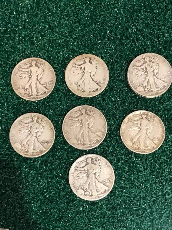 lot 13 image: Lot of 7 Walking Liberty 90% Silver Quarters
