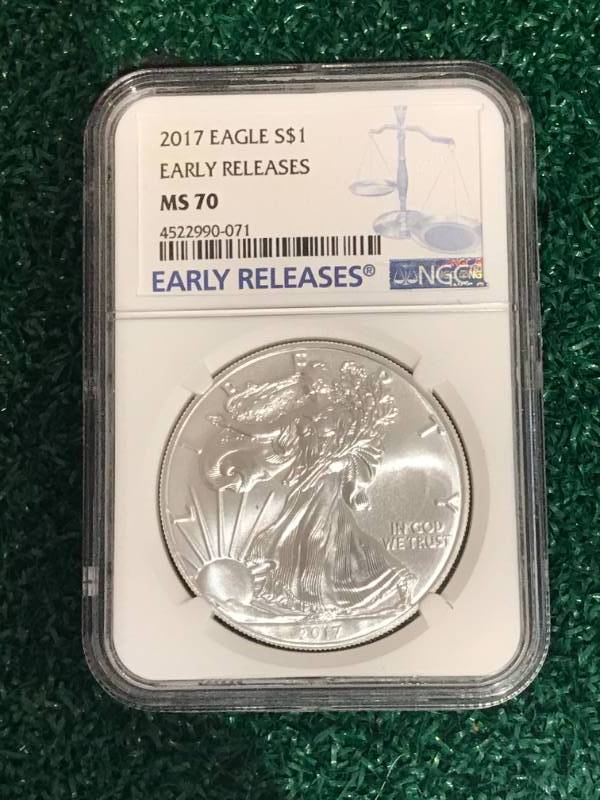 lot 15 image: 2017 Silver MS70 One Ounce (1oz) Silver Eagle