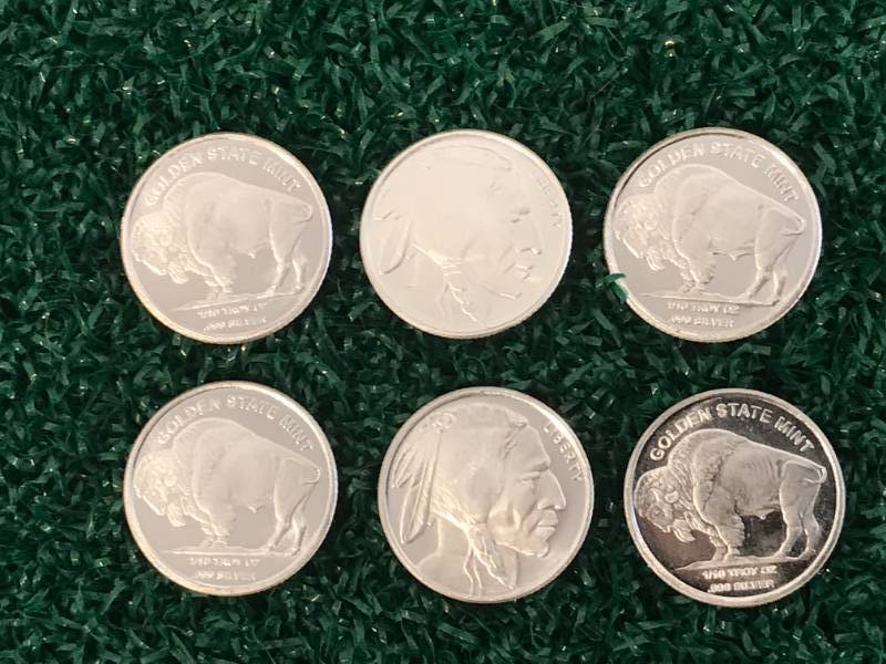 lot 17 image: Lot of 6 Sioux Bison .999 Silver 110 oz Coins
