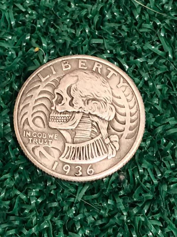lot 20 image: 1936 Liberty Quarter Hobo Coin