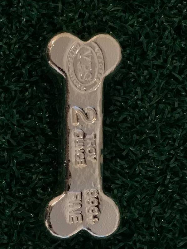 lot 26 image: 2 Ounce (2oz) Silver .999 Hand Poured Dog Bone