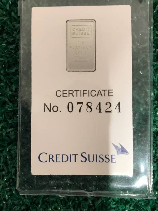 lot 28 image: Credit Suisse 1 gram .999 Platinum