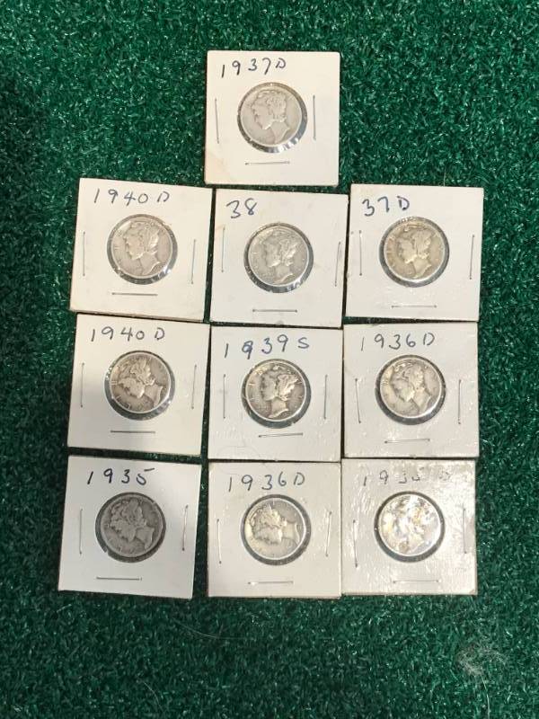 lot 47 image: Lot of 10 Mercury Dimes