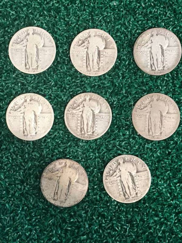 lot 73 image: Lot of 8 Standing Liberty Silver Quarters