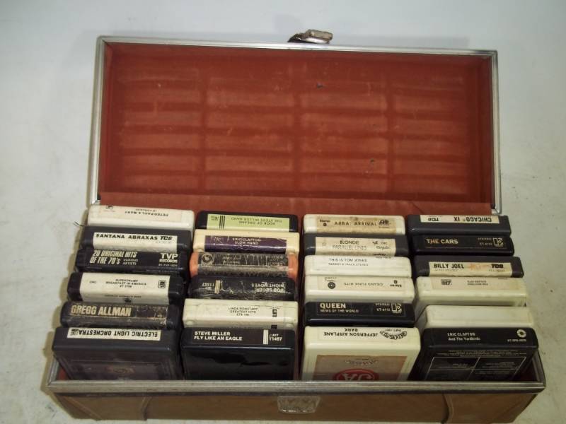 lot 53 image: Vintage Rock N Roll 8 Track tapes 24 total with case