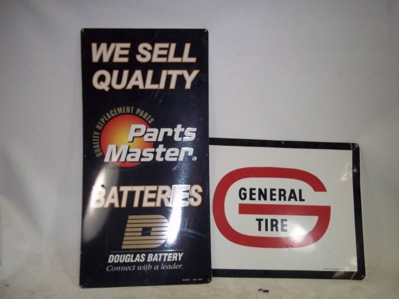 lot 116 image: Pair of Metal Signs Tire and Master Parts