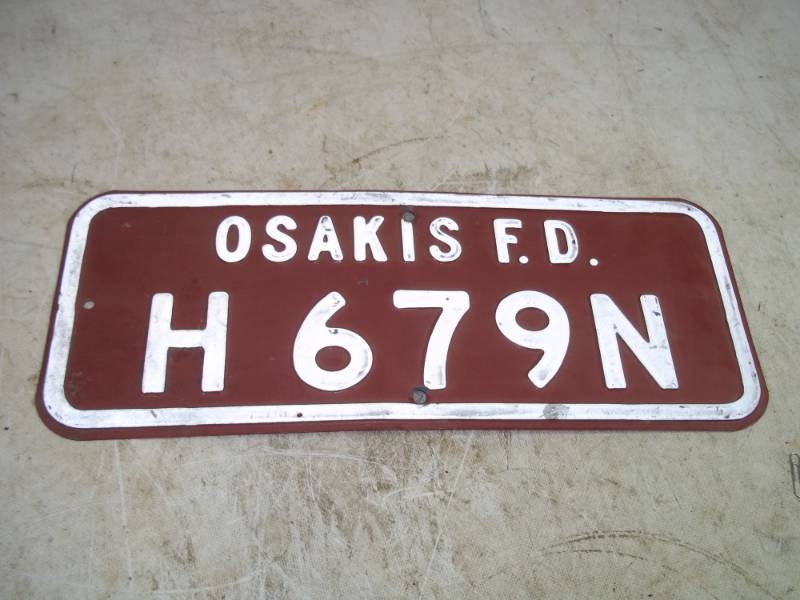 lot 139 image: Heavy Embossed Osakis F.D Road Side Marker Sign