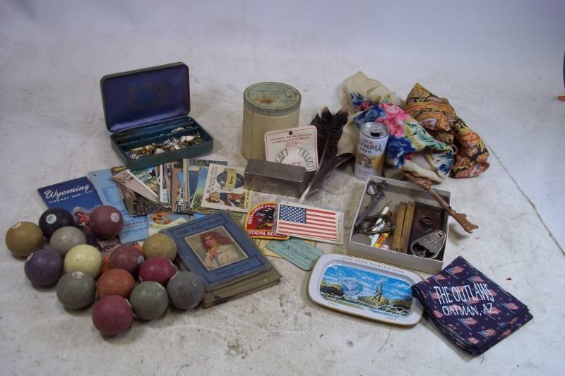 lot 146 image: Vintage Misl Junk Drawer lot, pool balls jewelry and more