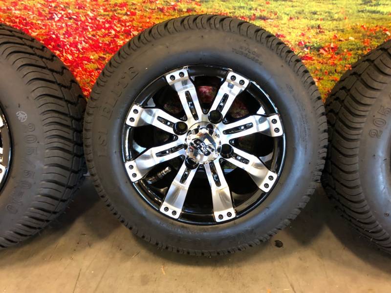 lot 6 image: Set of 4 NEW Aluminum and Black Custom Golf Cart Wheels and Tires
