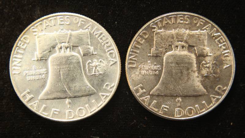 2 BU FRANKLIN HALF DOLLARS 1960 & 1960-D SHARP COINS