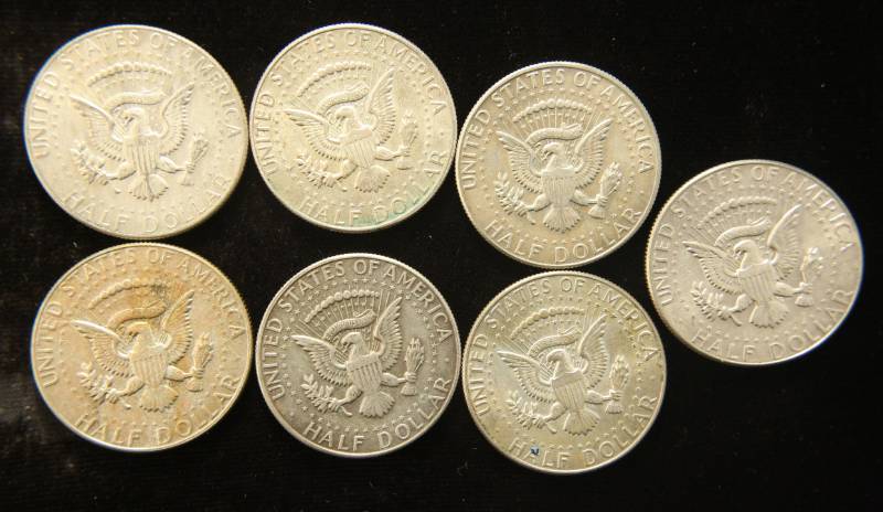 7 US KENNEDY 40% SILVER HALF DOLLARS