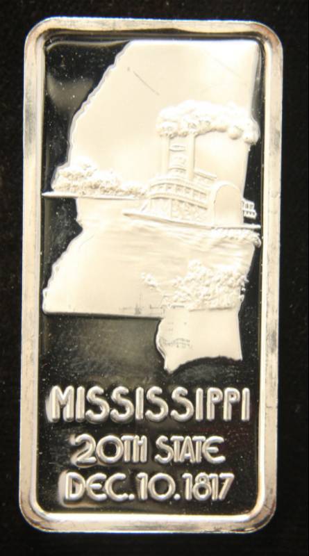 1 TROY OZ. .999 FINE SILVER BAR 50 STATES SERIES MISSISSIPPI
