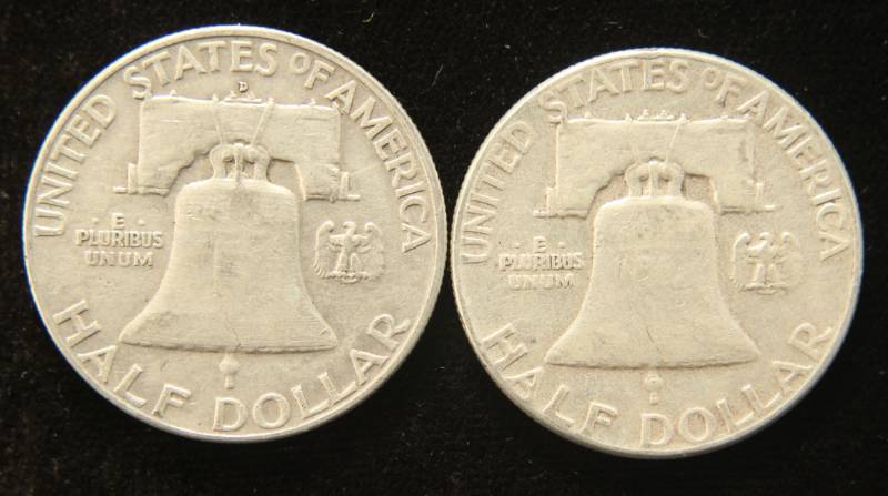2 FRANKLIN SILVER HALF DOLLARS 1954-P & 1954-D