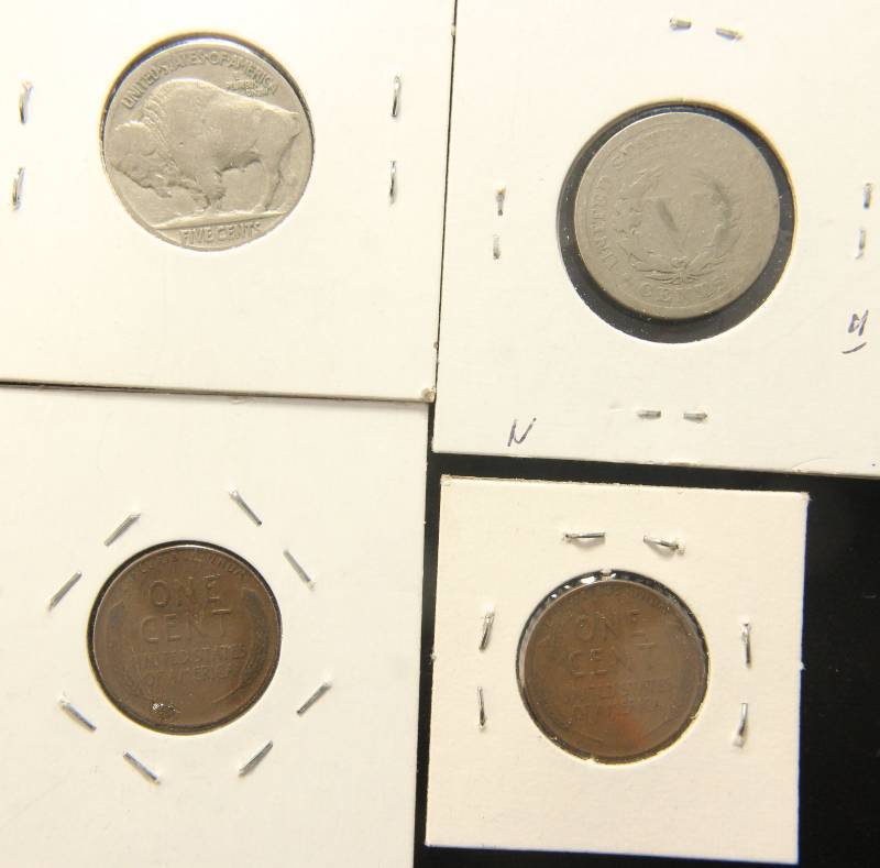 4 COINS 1896 & 1927 NICKELS, 1929-D & 1933-D WHEAT CENTS