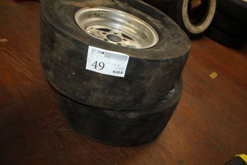 lot 49 image: Lot of (2) MT Drag 29.510.5-15 Tires w 15in. 5-Lug Wheels