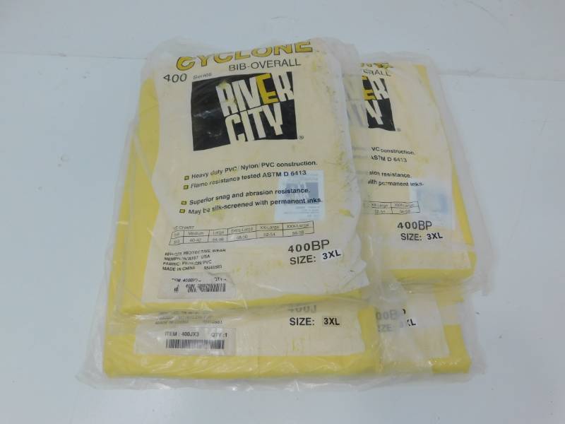lot 9 image: Three Cyclone 400 Series River City Bib-Overalls & One 400 Series River City Jacket---SIZE  3XL