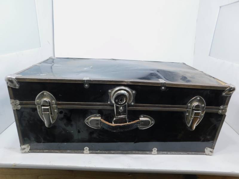 lot 37 image: Vintage Black Metal Trunk
