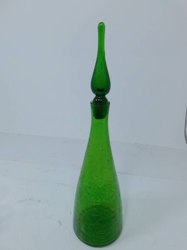 lot 53 image: Green Crackle Glass Decanter