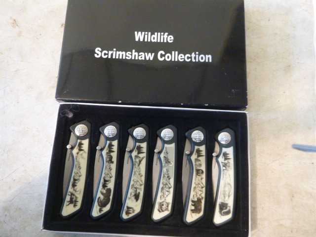 lot 151 image: Scrimshaw Collection Boxed Knife Set